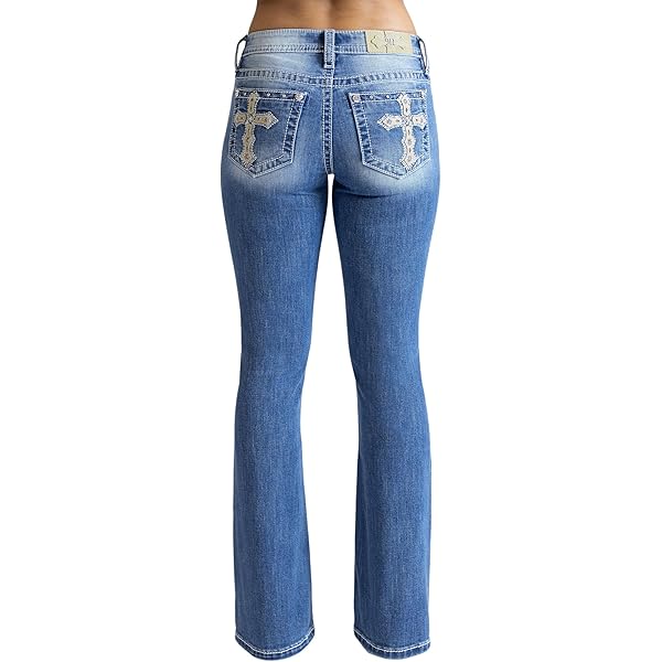 Miss Me Women's Mid-Rise Angel Winged Cross Embellished